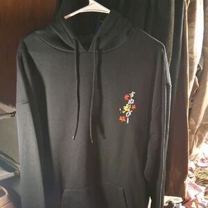 Peanuts Black Hoodie with Small Embroidered Floral Motif